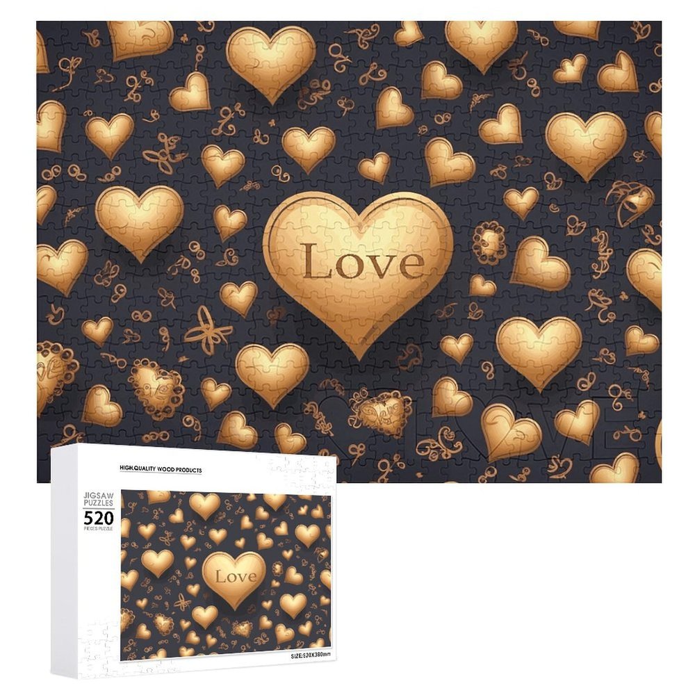 Jigsaw Puzzles for Adults Golden Heart and Love Jigsaw Puzzle with Letters on Back Challenging Game Puzzle Personalized Puzzle Perfect for Puzzle Enthusiasts