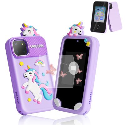 Purple Unicorn Kids Phone, 2.8" IPS Touchscreen Kid Smart Phone, Fake Phone Dual Cameras with 8GB SD Card, Smart Kids Phone for Girls Boys Ages 3-12, Toddler Play Phone with Music Player/ Games/Video