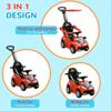Qaba Push Car for Kids 1-3 Years, 3 in 1 Ride on Sliding Car, Foot to Floor Baby Push Car with Removable Handle, Music, Horn, Canopy, Safety Guardrail for Boys and Girls, Red view 3