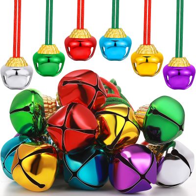 Gejoy 12 Pieces Christmas Bell Necklaces Large Jingle Bell Necklaces Christmas Party Accessories Stocking Stuffers for Craft Xmas Holiday Party Supplies(Charming Colors)