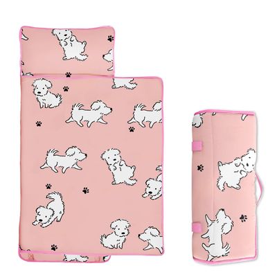Toddler Nap Mat/Removable Pillow -Pink Dog- Carry Handle with Straps Closure,Toddler Nap Mat Extra Large 60 in*20 in Boys Sleeping Mat Nap Mat for Preschool Kindergarten, Sleeping Bag