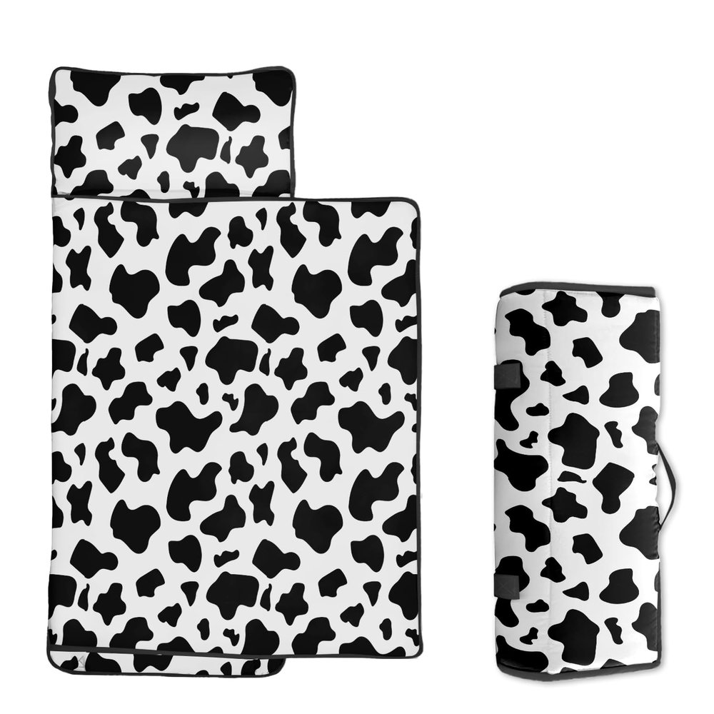 Toddler Nap Mat/Removable Pillow -Cow Texture- Carry Handle with Straps Closure,Toddler Nap Mat Extra Large 60 in*20 in Boys Sleeping Mat Nap Mat for Preschool Kindergarten, Sleeping Bag