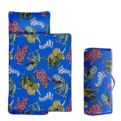 Toddler Nap Mat/Removable Pillow -Blue Dinosaur- Carry Handle with Straps Closure,Toddler Nap Mat Extra Large 50 in*20 in Boys Sleeping Mat Nap Mat for Preschool Kindergarten, Sleeping Bag