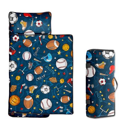 Toddler Nap Mat/Removable Pillow -Sports- Carry Handle with Straps Closure,Toddler Nap Mat Extra Large 50 in*20 in Boys Sleeping Mat Nap Mat for Preschool Kindergarten, Sleeping Bag