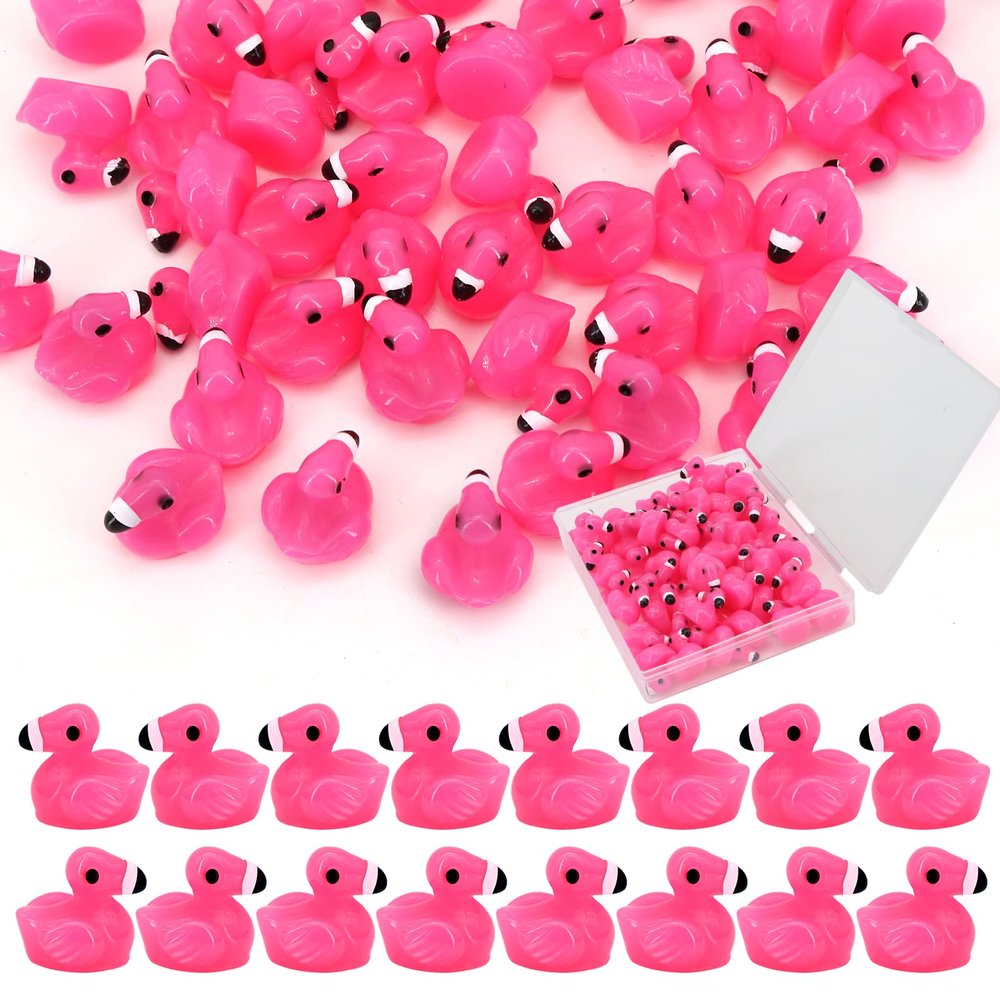 50pcs Mini Resin Flamingo Ducks, Tiny Flamingo Figurines to Hide, Miniature Pink Flamingos Decor for Dollhouse Micro Fairy Garden Landscape DIY Craft