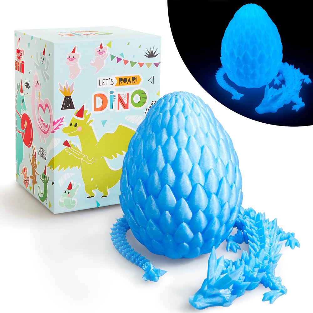 LEWELLRY 15" 3D Printed Dragon Egg,Christmas Birthday Toys, Stocking Stuffers Gift, Articulated Crystal Cool Fidget Dragon for Girls Boys Kids Ages 3,4, 5, 6,7, 8,9,10,11,12 Years Old