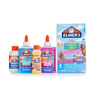 Elmers Neon Sky Slime Kit, Includes Transparent Color Liquid Glue, Crunchy and Cherry Limeade Scented Activators, 4 Piece Kit - Perfect for Birthday Parties, Gift Idea, Kids Activity