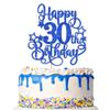 1 PCS Happy 30th Birthday Cake Topper Glitter Cheers to 30 Years Birthday Cake Pick Hello 30 Fabulous Cake Decoration for Happy 30th Birthday Anniversary Party Decorations Supplies Blue view 1
