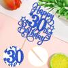 1 PCS Happy 30th Birthday Cake Topper Glitter Cheers to 30 Years Birthday Cake Pick Hello 30 Fabulous Cake Decoration for Happy 30th Birthday Anniversary Party Decorations Supplies Blue view 3