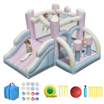 BOUNTECH Inflatable Bounce House, White Pink Dream Cotton Bouncy House for Kids 5-12 Indoor Outdoor Backyard Fun w/Blower, Wide Slide, Toddler Jumper Bouncy Castle for Boys Girls Birthday Party Gift