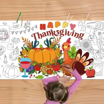 KFJBPB Thanksgiving Giant Coloring Poster, 30 x 72 Inches Paper Coloring Tablecloth for Kids Thanksgiving Decorations Large Coloring Activity Poster for Kids Crafts Home Classroom Fall Party Suppiles