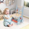 HONEY JOY Baby Push Walker, Wooden Toy Tool Bench & Activity Walker w/Shape Sorter, Develop Motor Skills & Creativity, Push Toys for Babies Learning to Walk, Gift for Boys and Girls, Blue view 2
