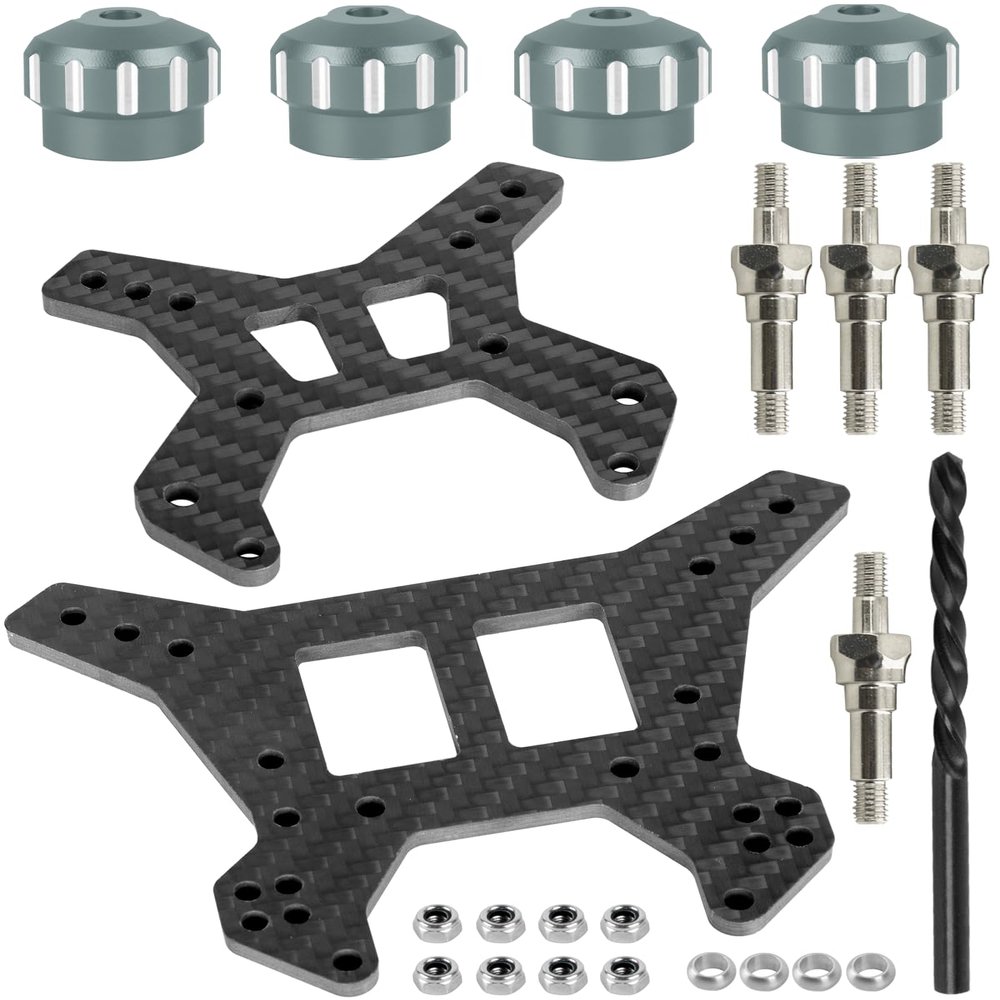RcarmubWow RC Shock Towers &Shock Cap Protector &Shock Standoff Upgrades Part for 1/8 Typhon 6S BLX,Carbon Fibre Front Rear Shock Towers Alloy Aluminium Shock Cap,Titanium