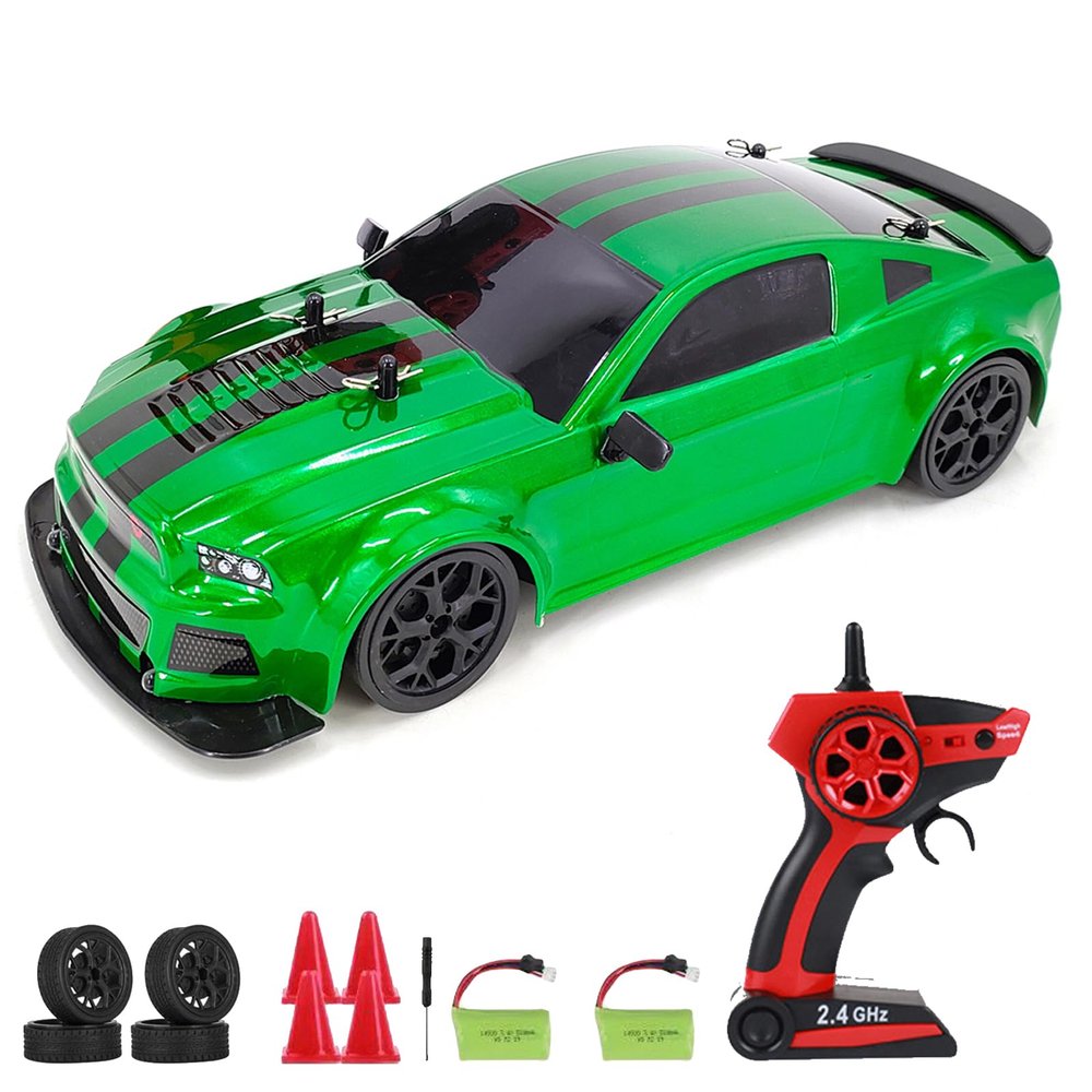 Authticar RC Drift Car, 1:14 Remote Control Car Electric 4WD Drift RC Cars Vehicle 30km/h High Speed Sport Racing RC Drifting Car with Cool Lights Gifts Toy for s Teen Adults(Green, 2 Batteries)
