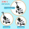 Qaba Push Car for Kids 1-3 Years, 3 in 1 Ride on Sliding Car, Foot to Floor Baby Push Car with Removable Handle, Music, Horn, Canopy, Safety Guardrail for Boys and Girls, White view 3