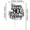 1 PCS Happy 80th Birthday Cake Topper Glitter Cheers to 80 Years Birthday Cake Pick Hello 80 Fabulous Cake Decoration for Happy 80th Birthday Anniversary Party Decorations Supplies Black view 2