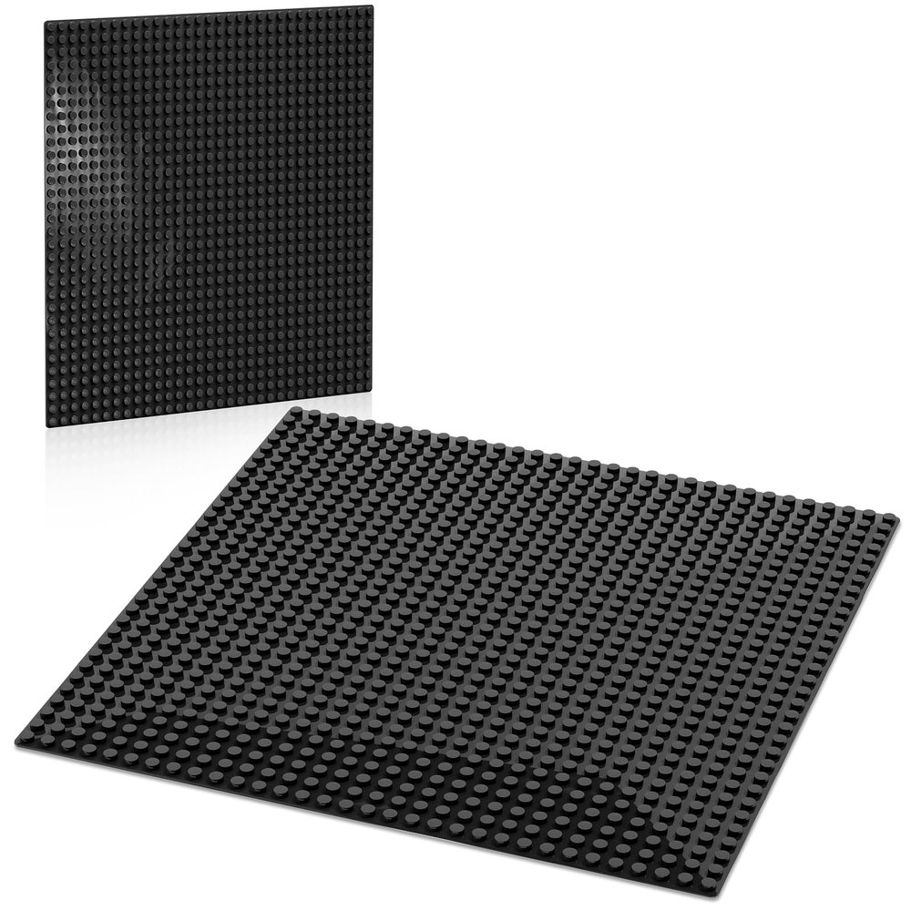 Pokiiulk Classic Baseplates Building Plates, 2 Pack 10" x 10" Building Bases Compatible with All Major Brands, Classic Basplates for Bricks (Black)
