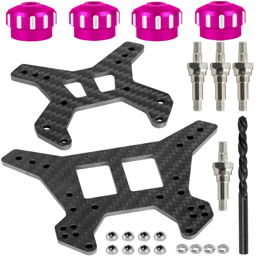 RcarmubWow RC Shock Towers &Shock Cap Protector &Shock Standoff Upgrades Part for 1/8 Typhon 6S BLX,Carbon Fibre Front Rear Shock Towers Alloy Aluminium Shock Cap,Pink