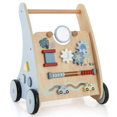 HONEY JOY Baby Push Walker, Wooden Infant Walker Activity Center with Shape Sorter, Develop Motor Skills & Creativity, Push Toys for Babies Learning to Walk, Gift for Boys and Girls, Blue