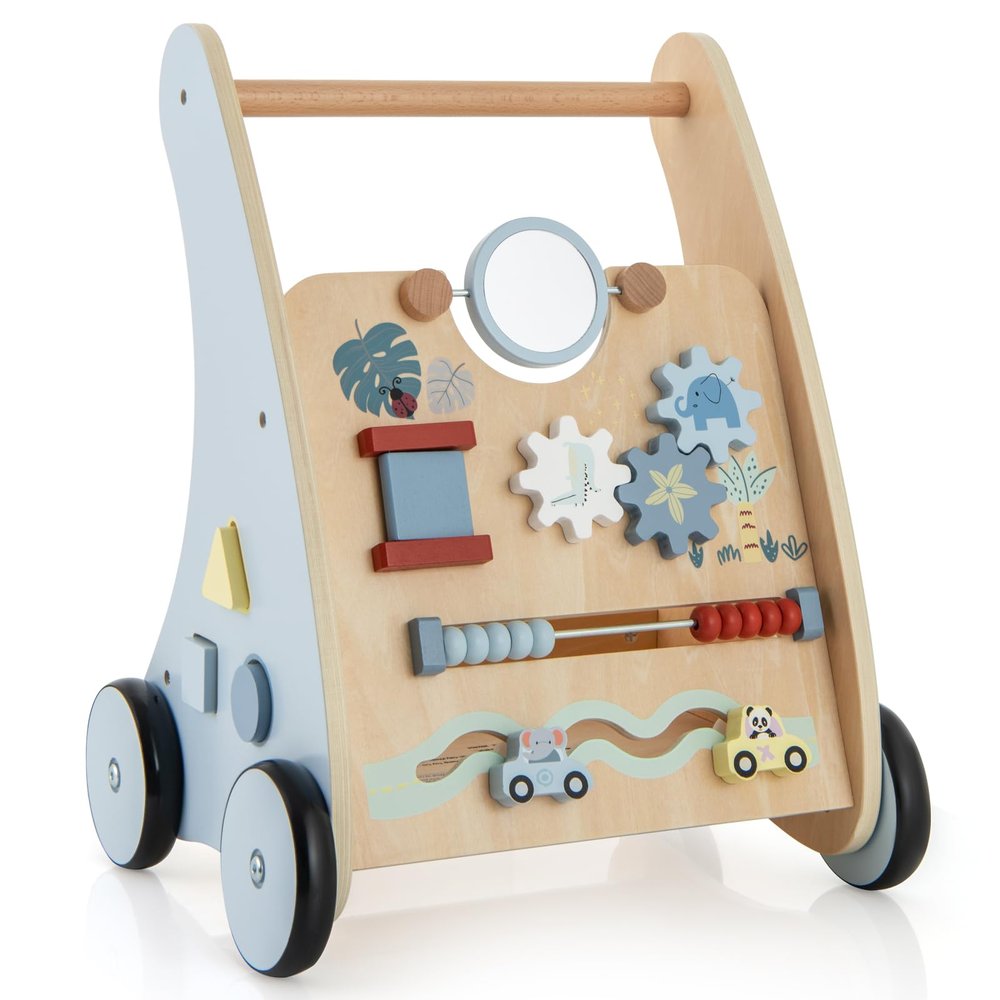 HONEY JOY Baby Push Walker, Wooden Infant Walker Activity Center with Shape Sorter, Develop Motor Skills & Creativity, Push Toys for Babies Learning to Walk, Gift for Boys and Girls, Blue