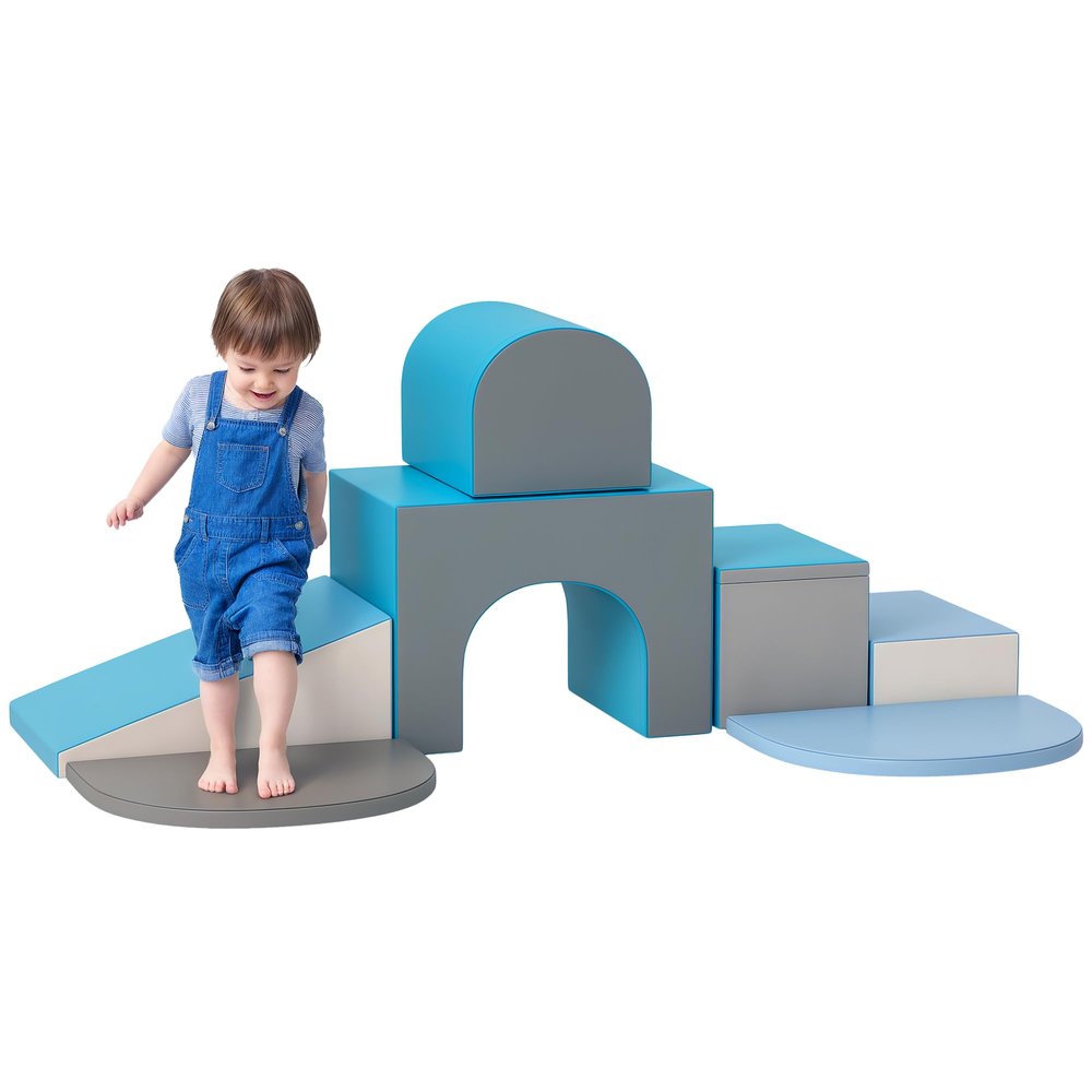 Qaba 7-Piece Baby Soft Play Equipment, Toddler Crawling Climber for Creativity and Shape Discovery with Easy-to-Clean Surface, Climbing Toy for Toddlers, Contemporary