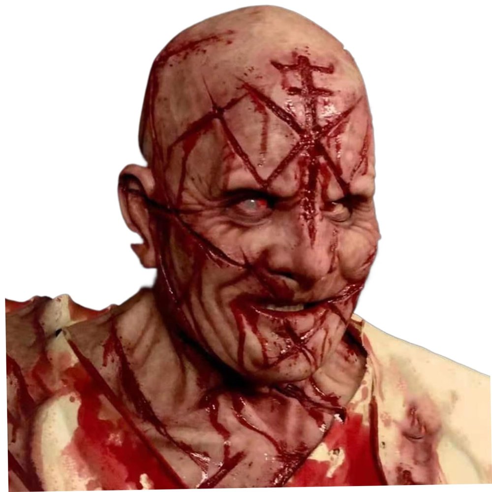KDAMGOQE Halloween Scary Realistic Bald Head Latex Mask With Bloody Scars - 8.3x11x14.6 - Horror Old Man Mask with Ventilation Holes for Cosplay Party Prank
