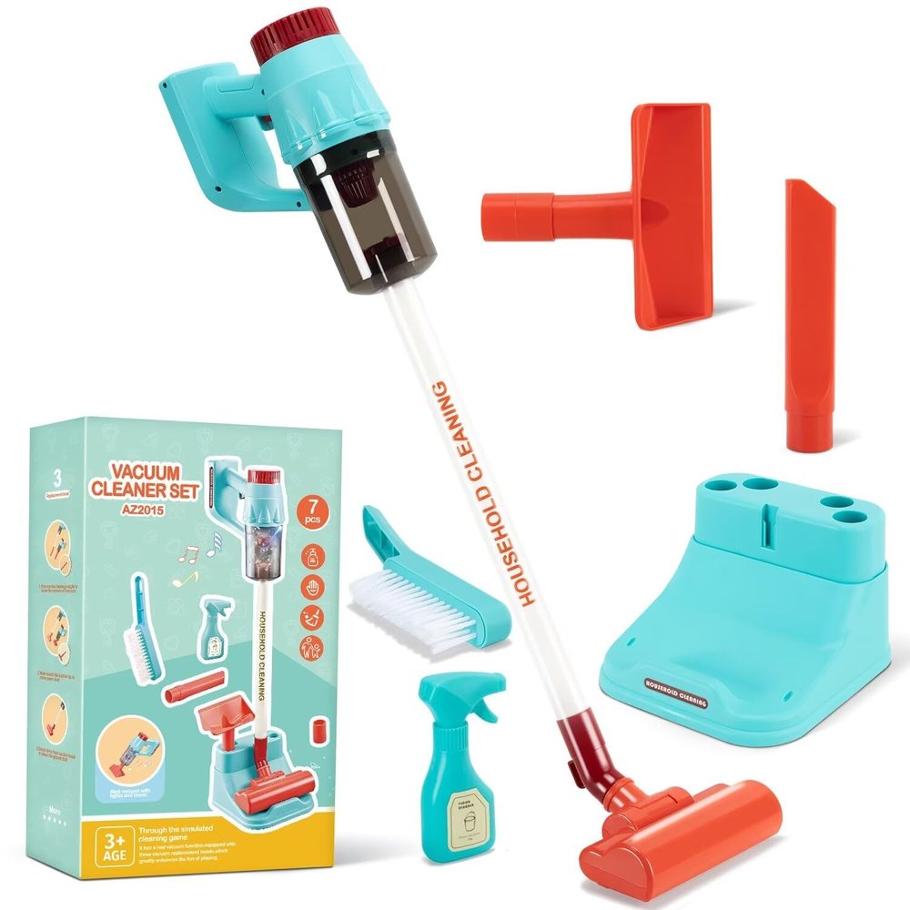 CAPAKIDS Kids Vacuum Cleaning Toy Set, Kids Vacuum That Really Works with Real Suction Light & Sounds Effects, Durable Toy Vacuum Toddler Cleaning Set as Gifts for Children Age 3+