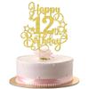 1 PCS Happy 12th Birthday Cake Topper Glitter Cheers to 12 Years Birthday Cake Pick Hello 12 Fabulous Cake Decoration for Happy 12th Birthday Anniversary Party Decorations Supplies Gold view 1