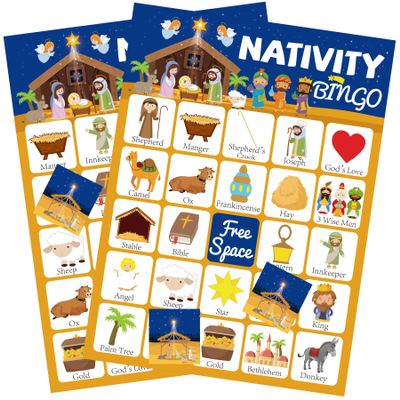 Christmas Nativity Bingo for Kids with 24 Nativity Christian Bingo Cards Games for Kids Family School Classroom Activities Religious Christmas Party Favors