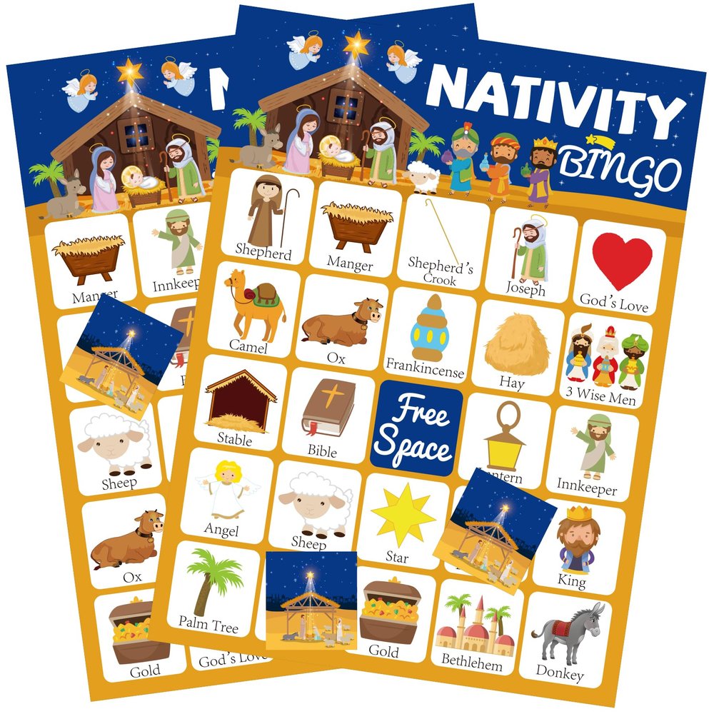 Christmas Nativity Bingo for Kids with 24 Nativity Christian Bingo Cards Games for Kids Family School Classroom Activities Religious Christmas Party Favors