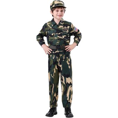 Kodvinp Army Costume for Boys, Halloween Costumes for Boys 3-12, Kids Army Costume for Halloween, Birthday Party, Career Day, Cosplay (Medium)