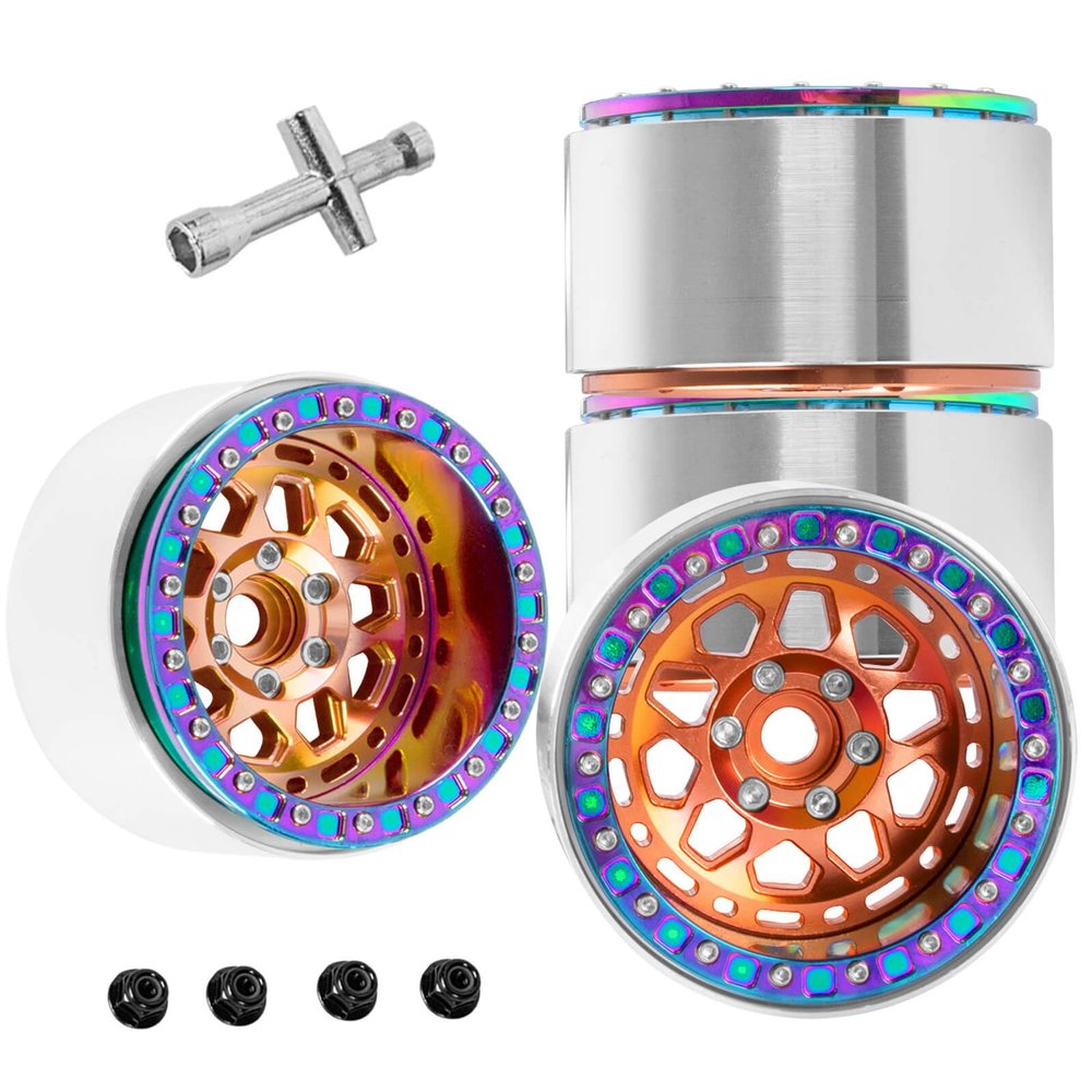 hopsupRC RC Aluminum 2.2IN Wheel Rim Beadlock Wheel Tires for 1/10 SCX10 90046 AX103007 SCX10 II SCX10 III TRX4 TRX6 Gen7 8 D90 VS4-10 MST CFX.Wheel Hub Rim Beadlock Heavy Duty.Bronze&Colour(4pcs)