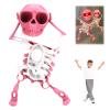 Atlodas Skeleton Dancing and Swinging Clockwork, 3D Printing Dancing Skull Toy Swing Skeleton Figurine Desktop Ornaments Halloween Decorations (Pink) view 1
