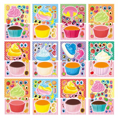 24 Sheets 8.27''5.9'' Make Your Own Cupcake Stickers for Kids Toddlers, Make a Face Stickers for Kids Party Favors Activities