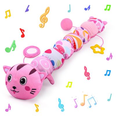 Vpkefla Baby Toys 0-6 6-12 Months, Stuffed Animal Infant Tummy Time Toys Sensory Toys with Crinkle Rattles Textures and Mirror Gifts for Newborn Boys Girls, Baby (Pink)