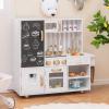 HONEY JOY Kids Kitchen Playset, Wooden Little Chef Pretend Play Kitchen Set w/Chalkboard & Water Dispenser, Lighted Stove, Storage Cabinet, Utensils, Play Kitchen for Toddlers, White + Golden view 2