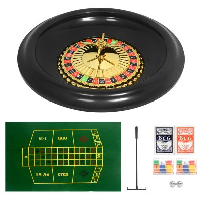 SODFAS Roulette Wheel Game Set Casino Game Set with 120 Chips, 2 Pairs of Poker,Game Double-Edged Table Mat,Roulette Wheel,Rake,Roulette Balls for Roulette & Texas Hold'em (16 Inch)