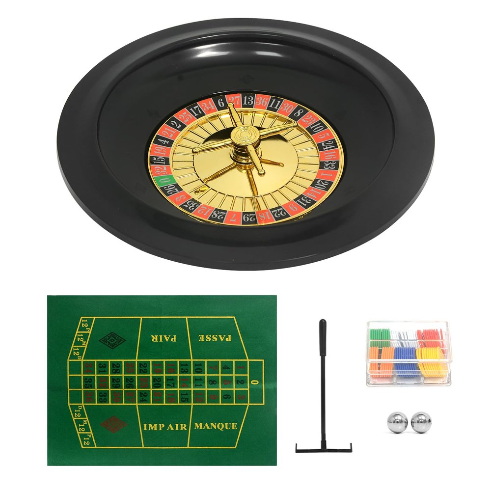 SODFAS Roulette Wheel Game Set Casino Game Set with 60 Chips,Game Table Mat,Roulette Wheel,Rake,Roulette Balls for Roulette & Texas Hold'em (10 Inch)