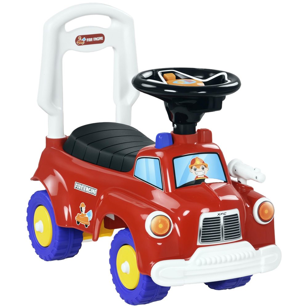 Qaba Push Car, Baby Ride on Fire Truck Toy with Music, Horn, Under Seat Storage, Foot to Floor Sliding Car for Kids 18-36 Months, Red