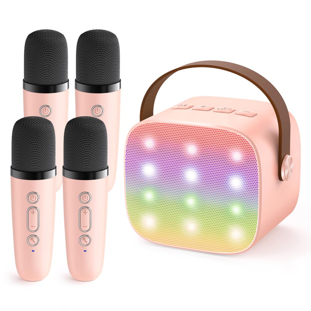 YLL Upgraded Mini Karaoke Machine with 4 Wireless Microphones Toy for Kids, 2026 Top Birthday Gifts for Girls Boys, Portable MP3 Player for Ages 3, 4, 5, 6, 7, 8, 9, 10, 11, 12+ Year Old Party (P-Ink)