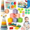 6-in-1 Baby Toys 6 to 12 Months, Montessori Toys for Babies 6-12-18 Months, Infant Teething Toy Stacking Blocks Rings Sensory Bin, Sorting Sensory Educational Learning Gift for Toddlers Aged 1-3 view 1