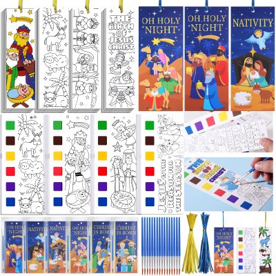 192 Pcs Nativity Crafts for Kids Color Your Own Christmas Watercolor Coloring DIY Bookmarks Party Class Favors Christmas Classroom Rewards Goodie Bag Stuffers Christian Religious Gifts for Kids
