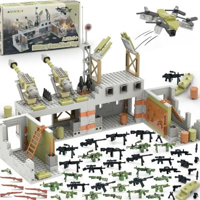 ALEYOOTECHE Military Base Building Toy Set Assemble to Different War Scenes, Gun Weapon Pack Accessories Kits for Army Minifigure Battle Building Game Gift for Kids 9-12 Years (710pcs)