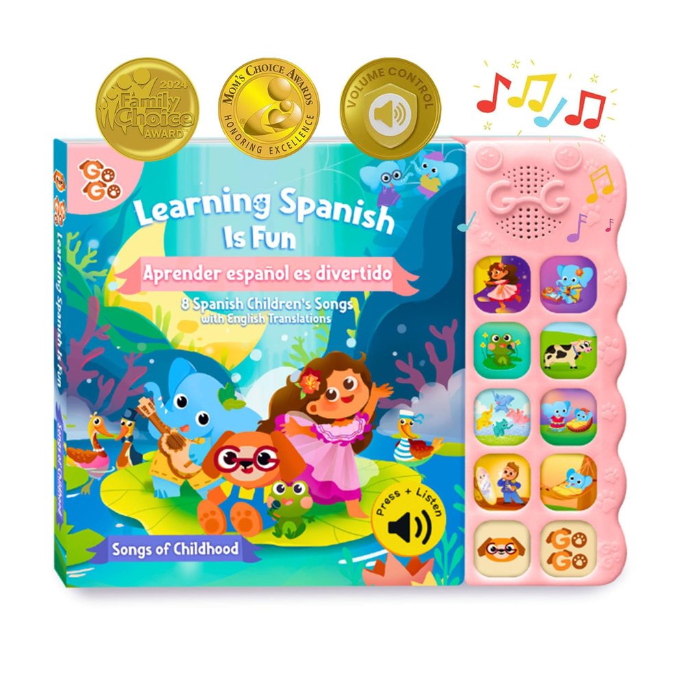 GO GO Spanish Musical Book Vol. 1: 8 Bilingual Songs, Learning Toy for Ages 1-3, Spanish Nursery Rhymes, Libros en Espaol para Nios, Interactive Libros Infantiles, Engaging Language Tool for Kids