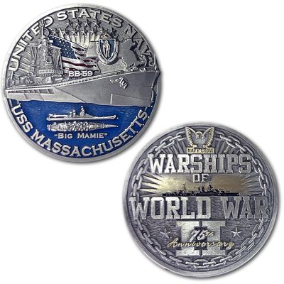 USS Massachusetts BB-59 Battleship Warships of World War 2 Collectible Military Challenge Coin