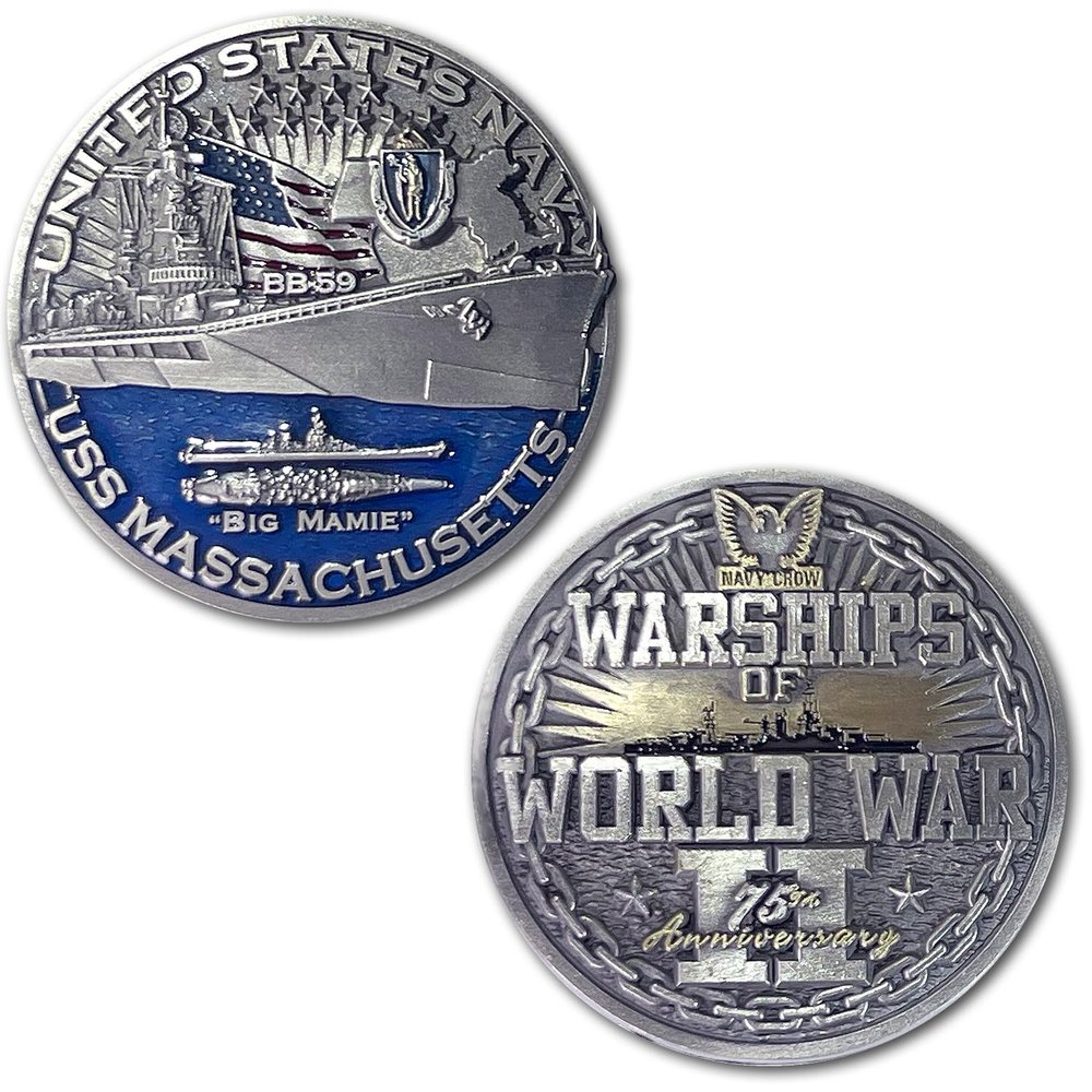 USS Massachusetts BB-59 Battleship Warships of World War 2 Collectible Military Challenge Coin