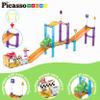 PicassoTiles Magnetic Race Track Car Slide Magnet Building Blocks Tiles Sensory Toys for Kids Toddlers Include Trucks Character Action Figures STEM Learning Kit Races School Age 3+ year Old Boys Girls view 3