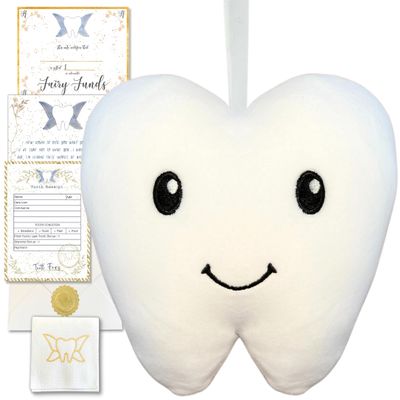 20 Moments of Tooth Squishie Tooth Fairy Pillow with Pocket and Poem to Invite Tooth Fairy - Tooth Fairy Tooth Holder Plushie, Cool