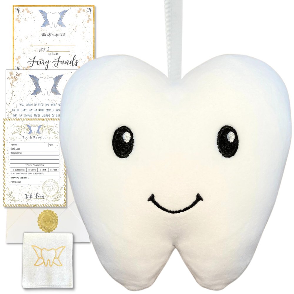 20 Moments of Tooth Squishie Tooth Fairy Pillow with Pocket and Poem to Invite Tooth Fairy - Tooth Fairy Tooth Holder Plushie, Cool