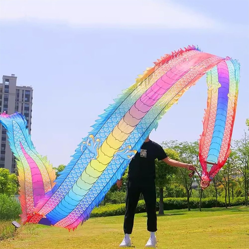 BMPAALN Dragon Ribbon Streamer, Dragon Poi Flowy Dragon Silk Ribbon Poi, Chinese Flinging Dancer Rainbow for Outdoor Fitness, Spinning Games Dragon Decorations,(8M(26FT))